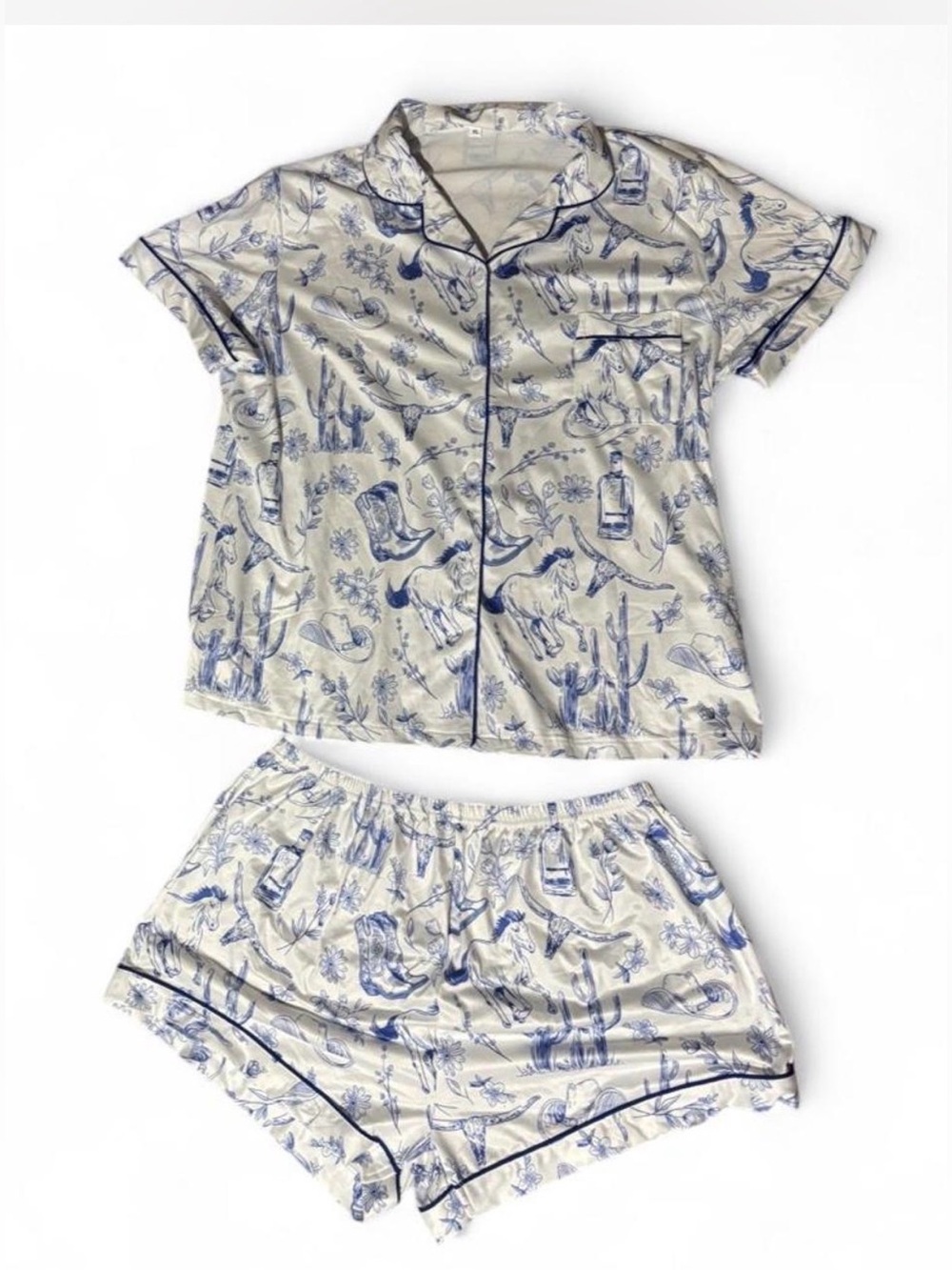 XL white and blue western pajama set